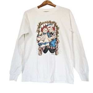 Vtg Raggedy Ann/Andy Long Sleeve Graphic Tshirt Adult Size M Gildan Heavyweight